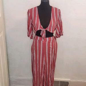 Two Piece Top and Bottom Pink Striped Set